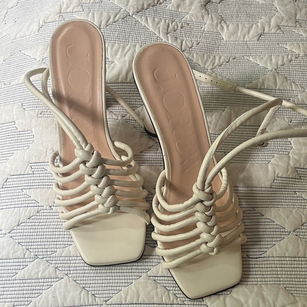 J CREW White Strappy Knotted High Heel Sandals - Women